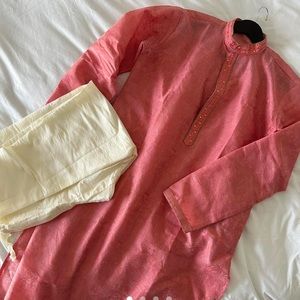 Traditional Indian kurta set salmon coral pink
